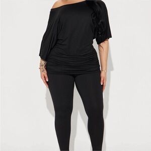 Black Off-Shoulder Top and Leggings Set